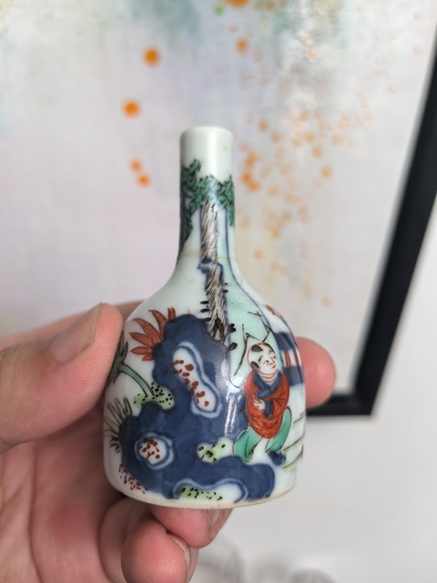 古玩陶瓷晚清光緒青花五彩嬰戲圖搖鈴尊拍賣(mài)，當(dāng)前價(jià)格5500元
