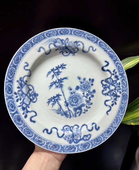 古玩陶瓷康熙青花折腰盤真品鑒賞圖