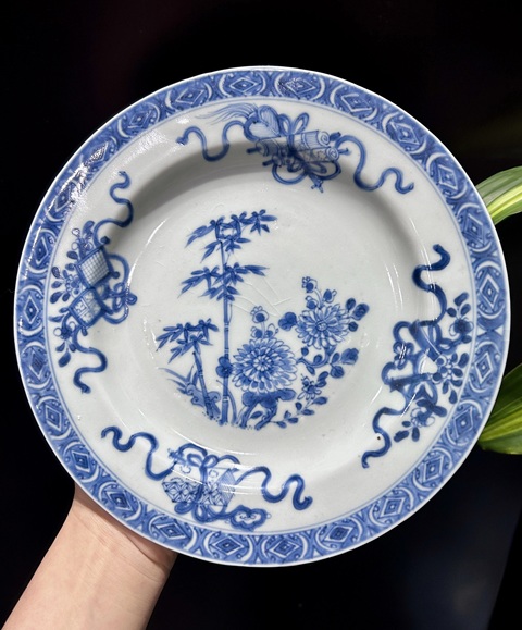 古玩陶瓷康熙青花折腰盤真品鑒賞圖