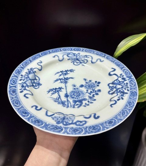 古玩陶瓷康熙青花折腰盤真品鑒賞圖