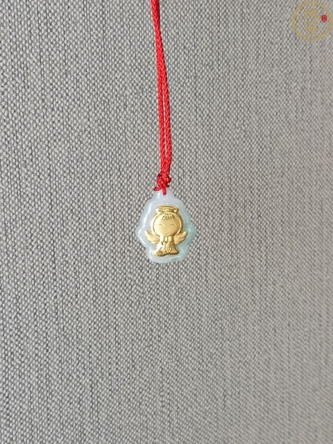 古玩玉器天然翡翠帶綠鑲嵌金福娃掛件拍賣，當前價格299元