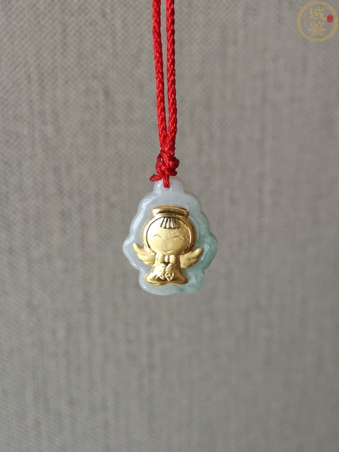 古玩玉器天然翡翠帶綠鑲嵌金福娃掛件拍賣，當前價格299元