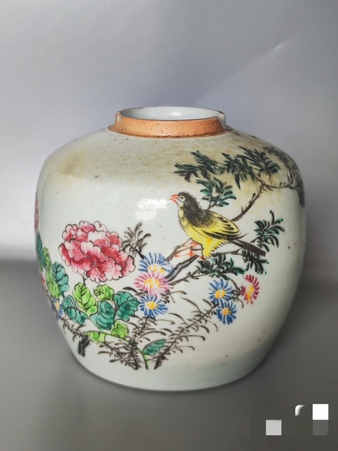 古玩陶瓷粉彩花鳥花卉紋罐真品鑒賞圖