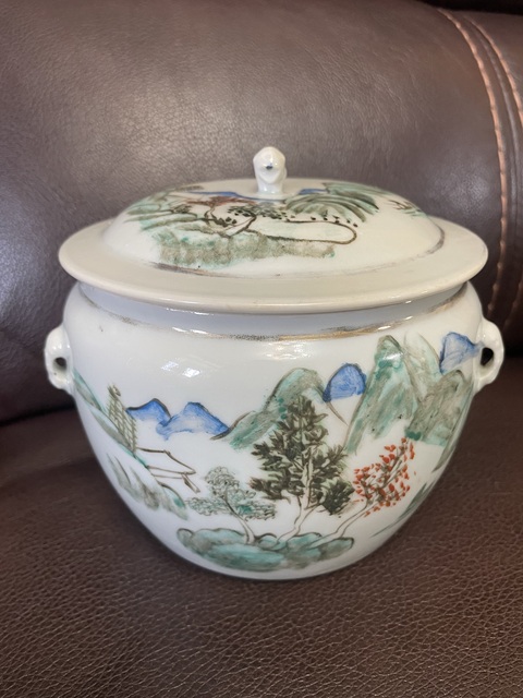 古玩陶瓷淺絳彩蓋缸真品鑒賞圖