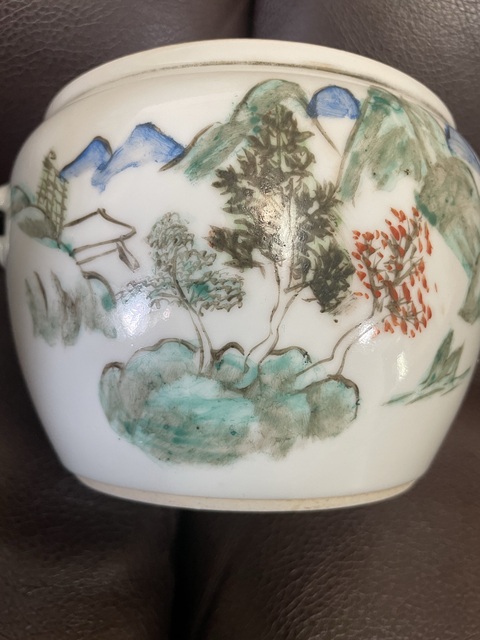 古玩陶瓷淺絳彩蓋缸真品鑒賞圖