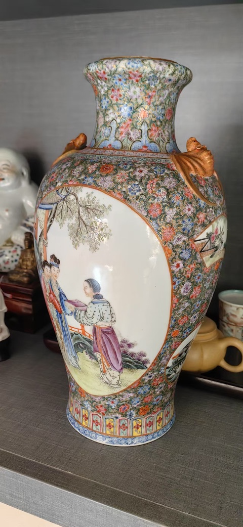 古玩陶瓷1950年代 新粉彩雙福耳尊拍賣，當前價格50000元