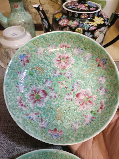 古玩陶瓷民國(guó)松石綠地粉彩福壽紋盤(pán)拍賣,當(dāng)前價(jià)格3888元