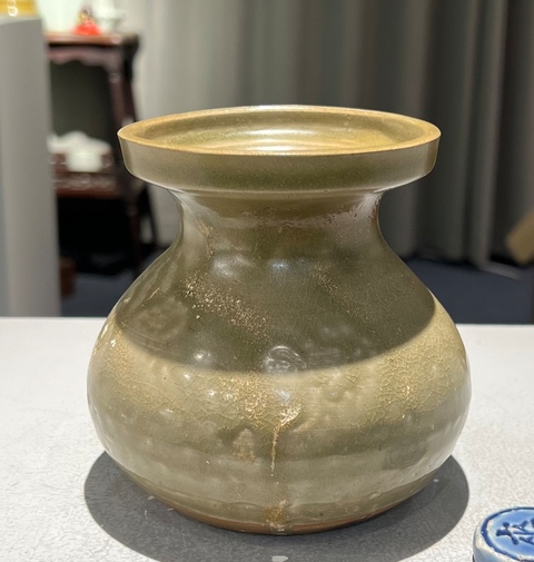 古玩陶瓷兩晉南北朝越窯青瓷盤口壺拍賣，當前價格3800元