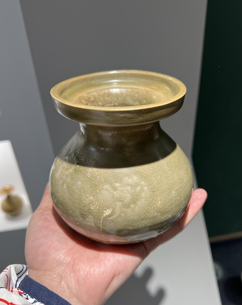 古玩陶瓷兩晉南北朝越窯青瓷盤口壺拍賣，當前價格3800元