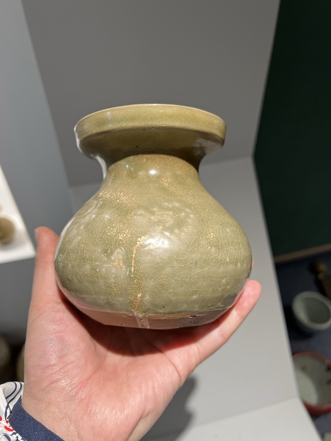 古玩陶瓷兩晉南北朝越窯青瓷盤口壺拍賣，當前價格3800元