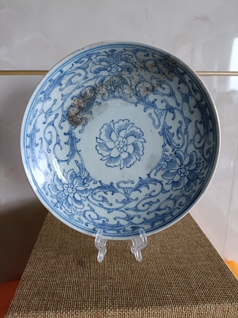 古玩陶瓷乾隆本朝款淡描青花賞盤拍賣,當前價格1980元