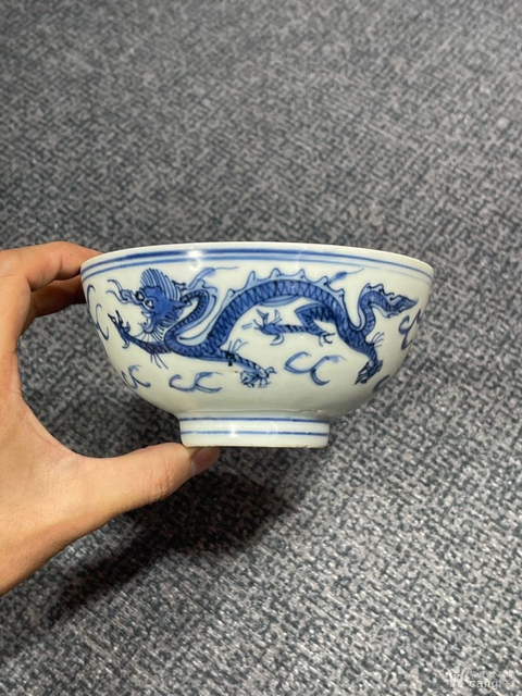 古玩陶瓷靑花龍紋碗真品鑒賞圖