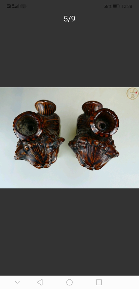 古玩陶瓷褐綠釉燭臺真品鑒賞圖