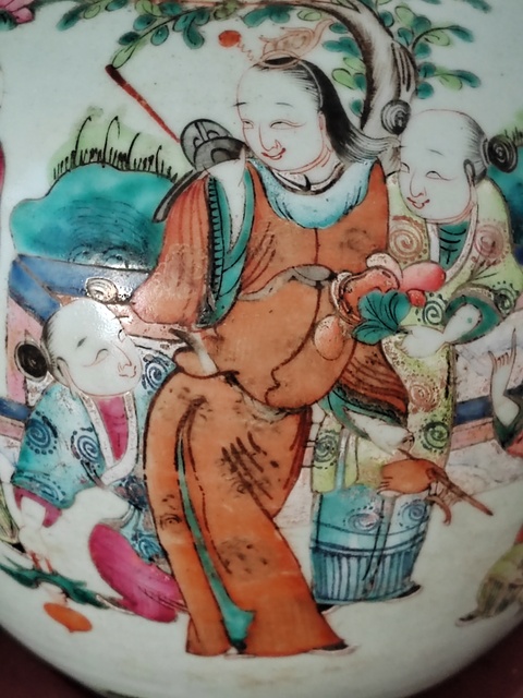 古玩陶瓷清晚·粉彩五子奪魁紋西瓜罐真品鑒賞圖