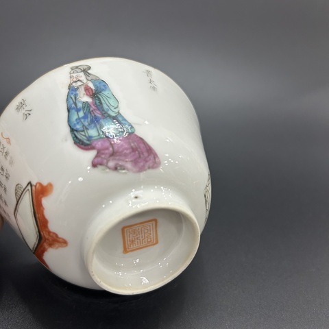 古玩陶瓷粉彩無雙譜人物花口杯真品鑒賞圖