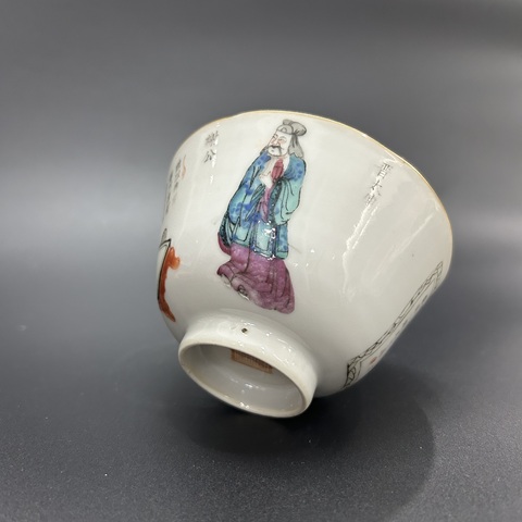 古玩陶瓷粉彩無雙譜人物花口杯真品鑒賞圖