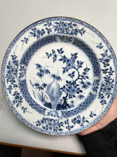 古玩陶瓷（保真卡）清康熙·青花竹石花卉折沿盤拍賣，當前價格1688元