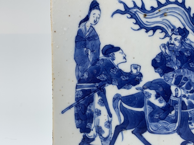 古玩陶瓷清晚期·青花鐘馗嫁妹紋瓷板拍賣,當前價格0元
