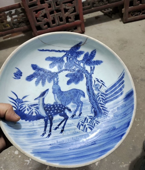 古玩陶瓷福祿壽青花盤拍賣,當前價格800元