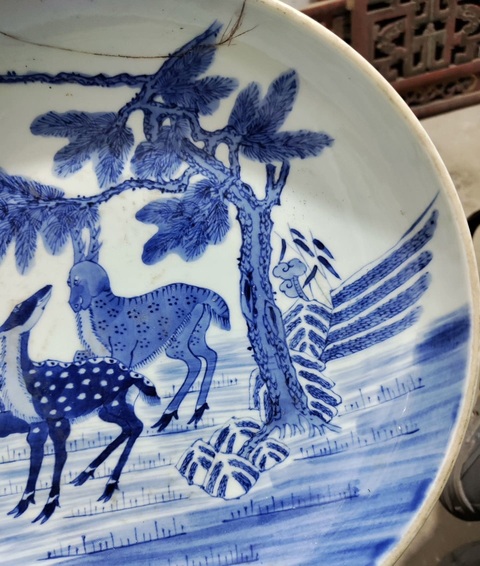 古玩陶瓷福祿壽青花盤拍賣,當前價格800元