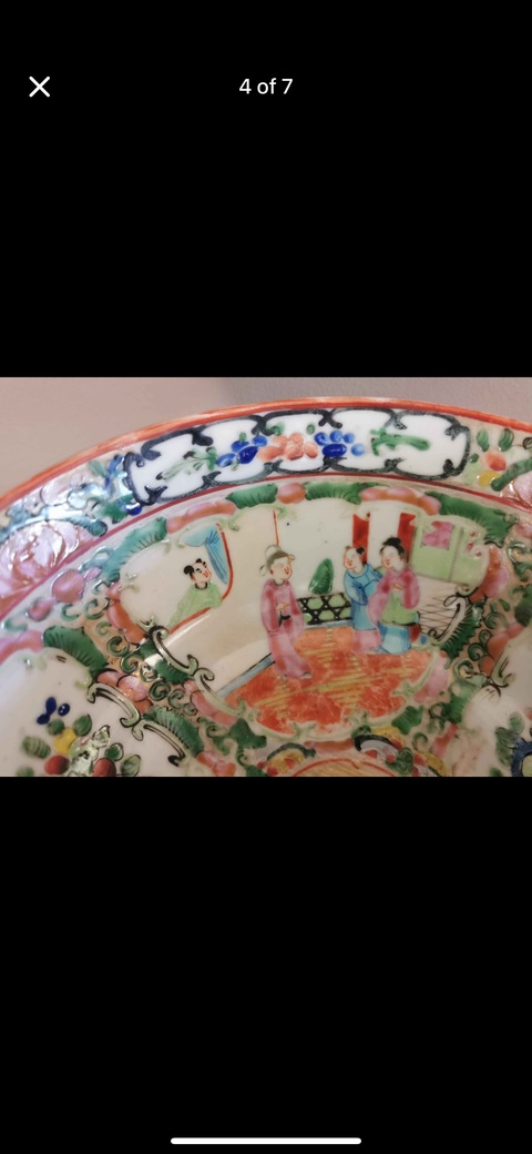 古玩陶瓷人物花鳥蝶紋廣彩碗拍賣，當(dāng)前價格1000元