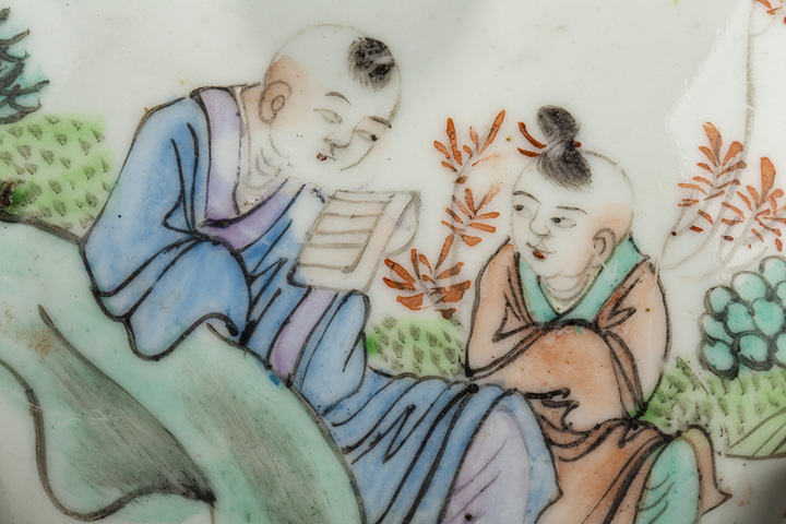 古玩陶瓷清末民初·淺絳彩高士嬰戲圖一品鍋拍賣,當前價格208元