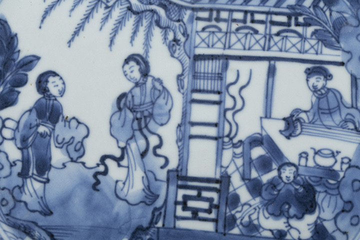 古玩陶瓷清康熙·青花西廂記人物故事折沿盤真品鑒賞圖