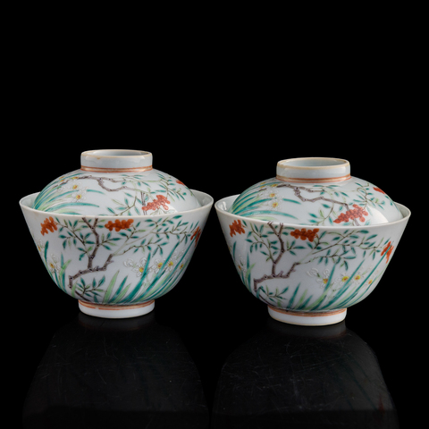 古玩陶瓷粉彩過(guò)枝花果紋蓋碗真品鑒賞圖