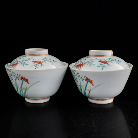 古玩陶瓷粉彩過(guò)枝花果紋蓋碗真品鑒賞圖