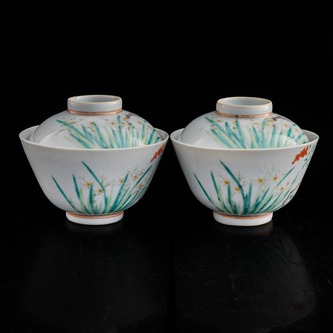 古玩陶瓷粉彩過(guò)枝花果紋蓋碗真品鑒賞圖
