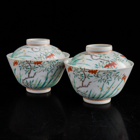 古玩陶瓷粉彩過(guò)枝花果紋蓋碗真品鑒賞圖