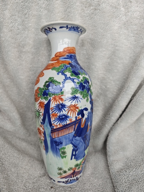 古玩陶瓷清光緒 青花加彩觀音瓶真品鑒賞圖