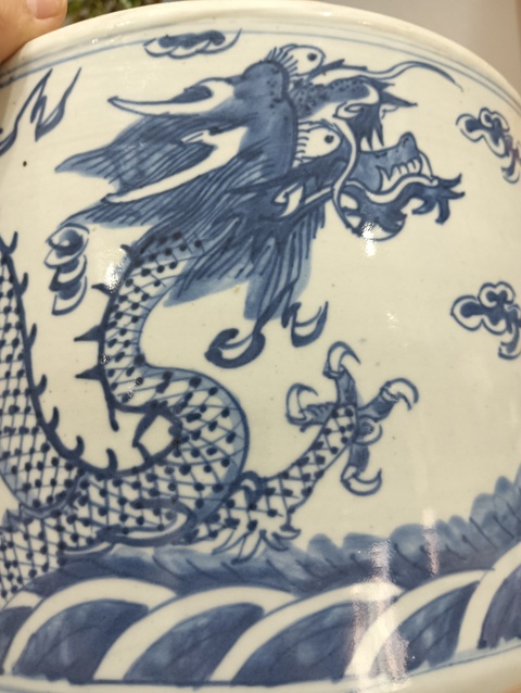 古玩陶瓷青花雙龍戲珠直筒爐拍賣，當前價格6666元