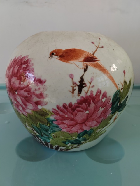 古玩陶瓷粉彩花鳥紋罐，1908年真品鑒賞圖