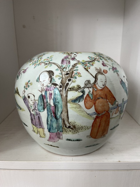 古玩陶瓷粉彩奪魁圖西瓜罐真品鑒賞圖