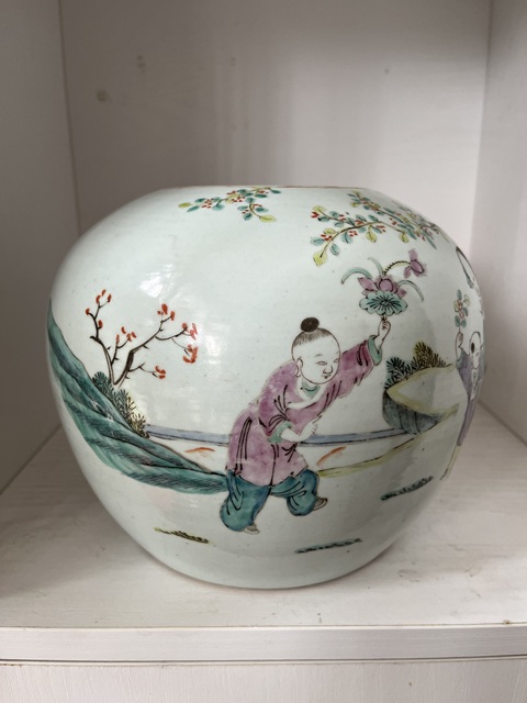 古玩陶瓷粉彩奪魁圖西瓜罐真品鑒賞圖