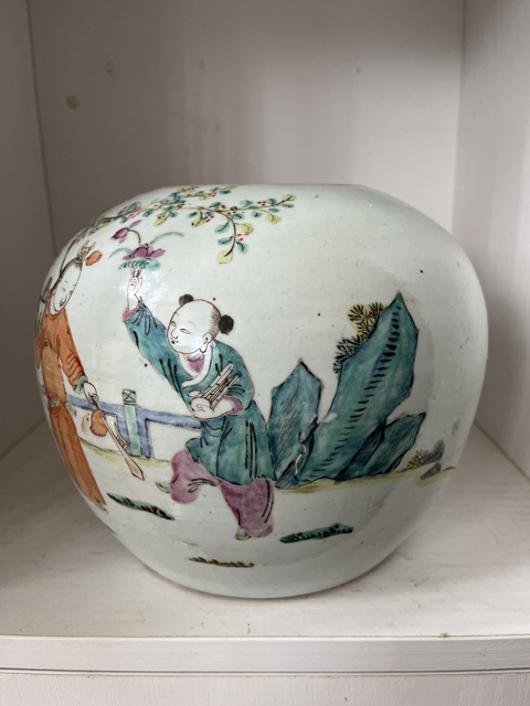 古玩陶瓷粉彩奪魁圖西瓜罐真品鑒賞圖