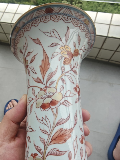 古玩陶瓷礬紅描金花觚拍賣，當前價格4600元