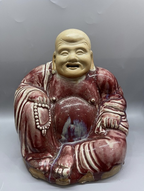 古玩陶瓷窯變紅釉彌勒佛拍賣，當前價格35000元
