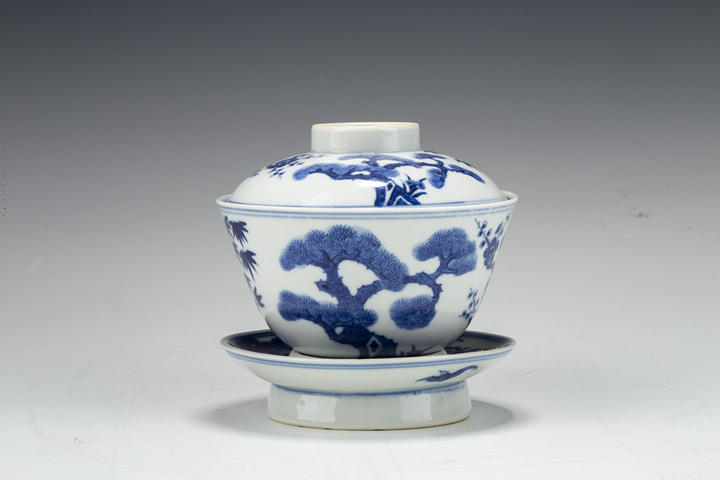 古玩陶瓷清光緒·青花松竹梅紋三才碗(官)拍賣,當前價格3168元