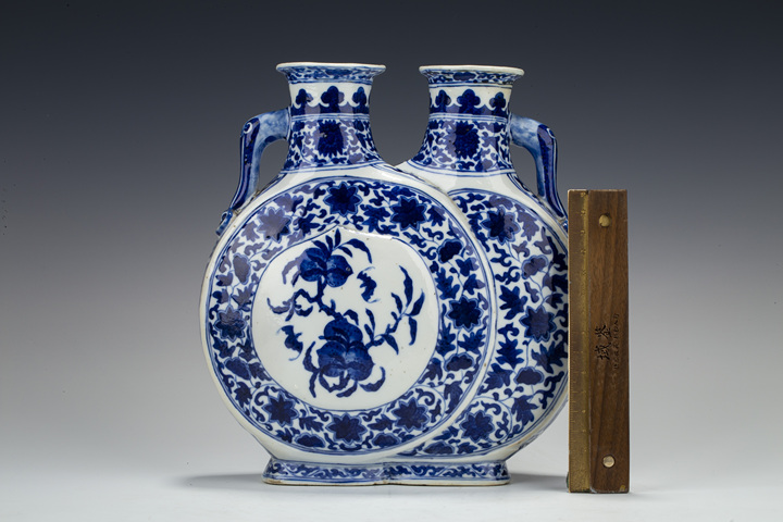 古玩陶瓷清晚·青花福壽紋雙聯(lián)抱月瓶拍賣(mài)，當(dāng)前價(jià)格28468元