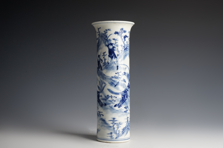 古玩陶瓷清光緒·青花人物故事紋花觚真品鑒賞圖