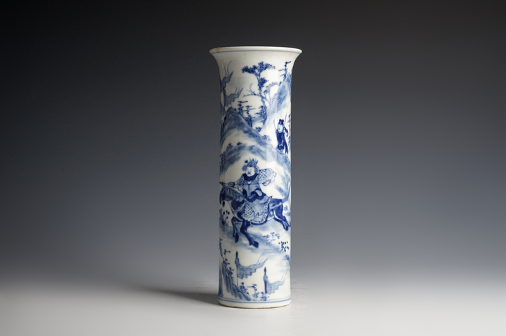 古玩陶瓷清光緒·青花人物故事紋花觚真品鑒賞圖