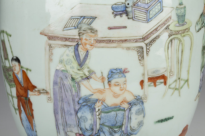 古玩陶瓷民國·粉彩岳母刺字故事圖橄欖瓶拍賣，當前價格2936元