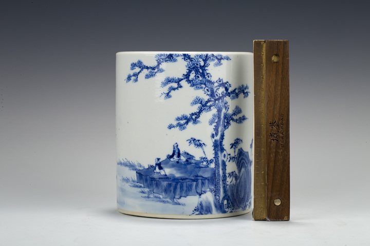 古玩陶瓷清晚·青花松下高士圖筆筒拍賣,當前價格1258元