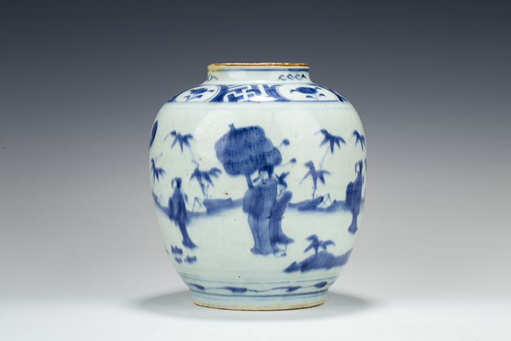 古玩陶瓷明晚·青花五子登科人物紋罐拍賣,當前價格708元