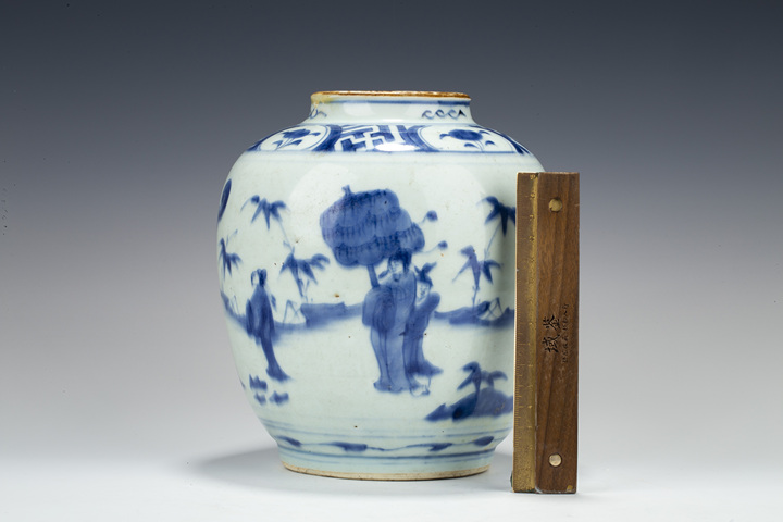 古玩陶瓷明晚·青花五子登科人物紋罐拍賣,當前價格708元