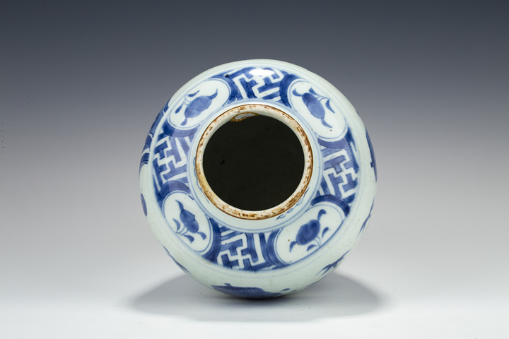 古玩陶瓷明晚·青花五子登科人物紋罐拍賣,當前價格708元