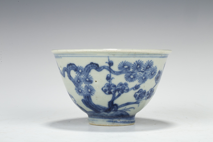 古玩陶瓷清中·青花歲寒三友紋杯拍賣，當前價格168元