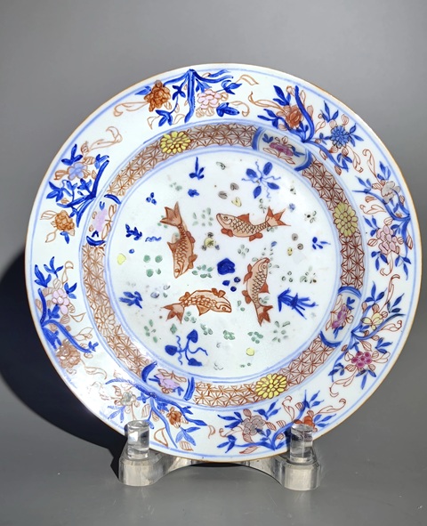 古玩陶瓷青花五彩魚紋盤真品鑒賞圖